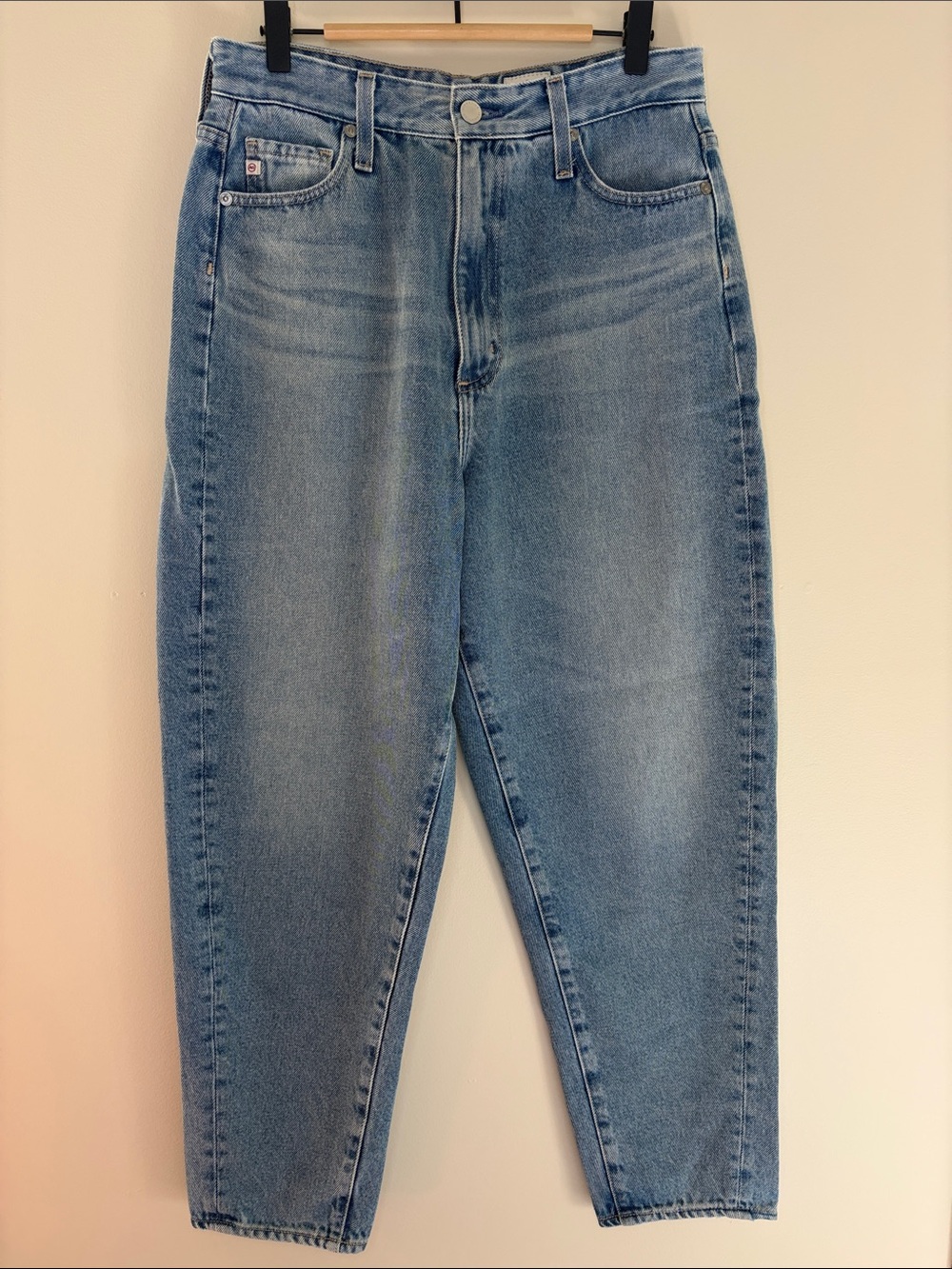 AG Adriano Goldschmied Renn Extended High Rise Barrel Jeans Size 28R Blue Denim